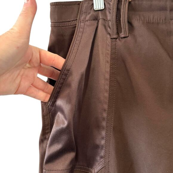 White House Black Market Straight Crop Pants - Brown Satin Trim - Size 12 - Picture 7 of 8